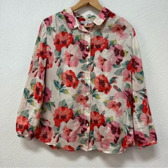 Madewell Floral Button-Down Shirt - Red and Pink - Picture 1 of 3